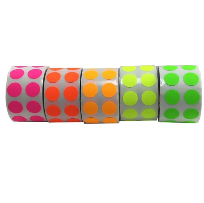 Многоцветный 15 мм круглый флуоресцентный яркий горошек кодирования наклейки в рулоне для цветовым кодированием и организации