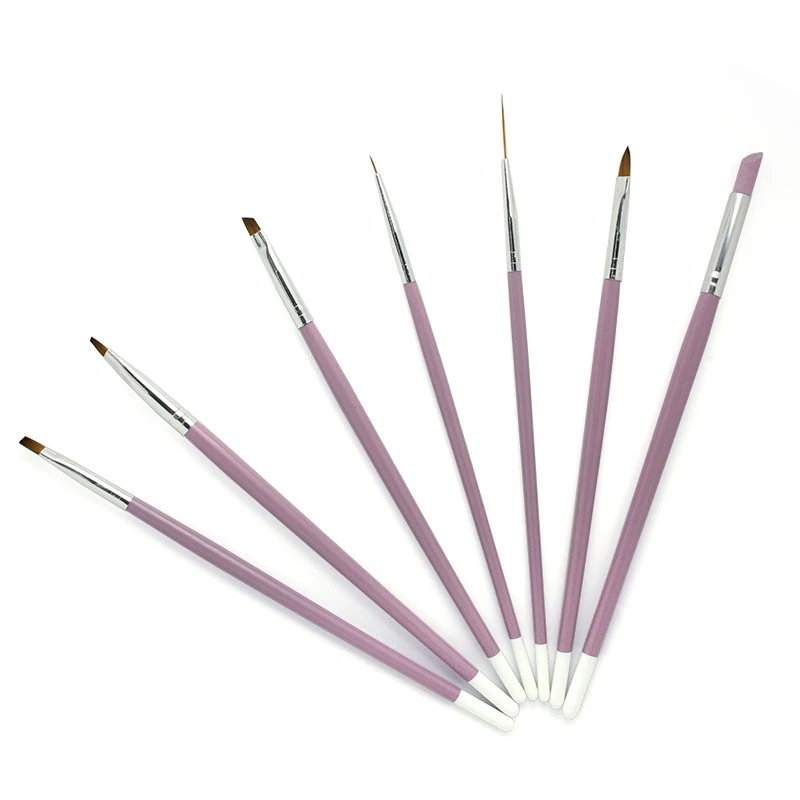 
7pcs/Set Nylon Multi-functional Nail Art Brushes Kit Stock Nail File Liner Blending Elongated Detailer Nail Art Brush Pen Set 