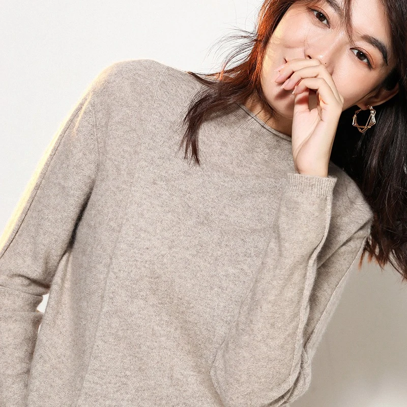 OEM ODM Knitted Slim Fit Ladies Crew Neck 65% Merino Wool 35% Cashmere Women Sweater