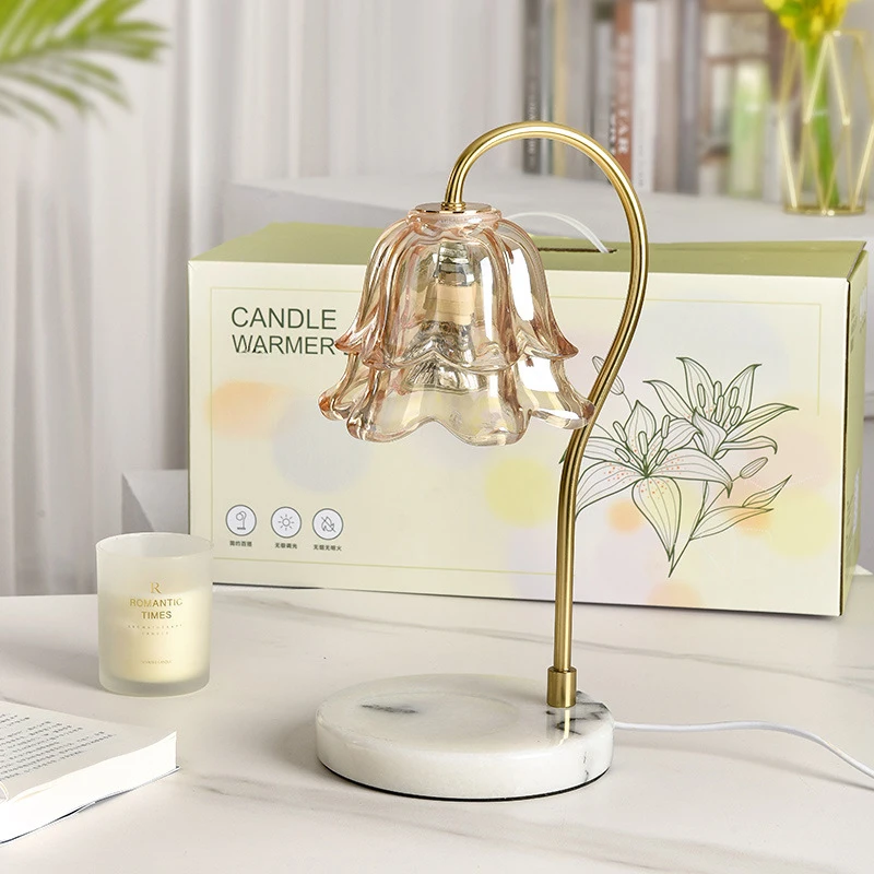 Home decoration luxury glass lamp head flower scented candle warmer lamp with dimmer timer