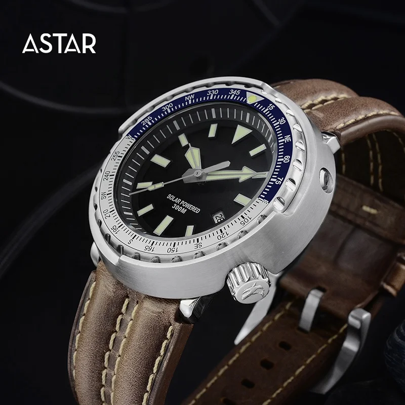 1pcs custom logo high quality 300m dive diver stainless steel c3 Luminous VS37 solar powered quartz watch man for kickstarter