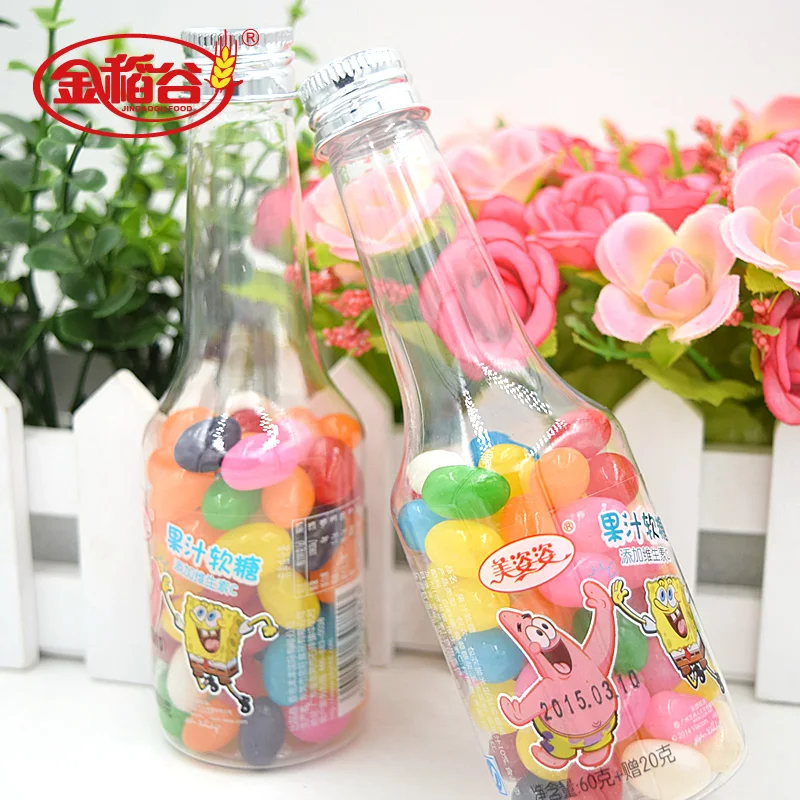 Wholesale 60G Jar Glass Packaging Delicious Fruit Fruity Flavor Sugar Candy Toys Jelly Bean
