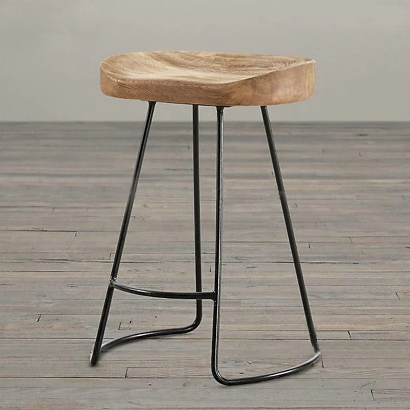 American Vintage Bar Stool With Wooden Seat
