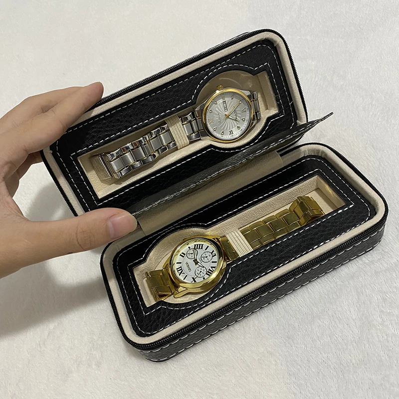New design top grain Storage Packaging PU leather watch organizer box travel watch case