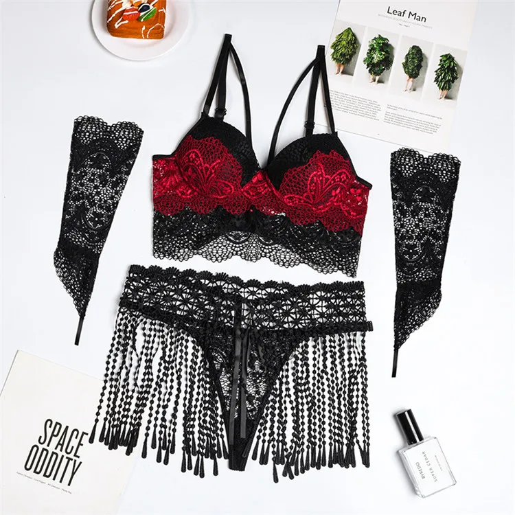 New Arrival Ladies Clothes Sexy Lingeries Tassels Patchwork Transparent Lace Women Sexy Underwear