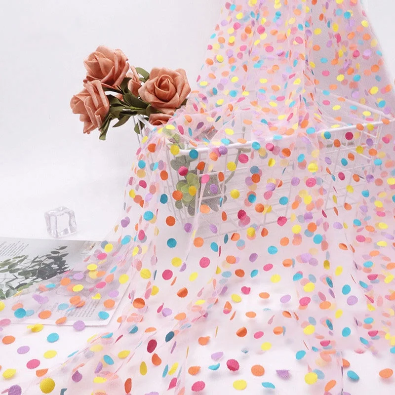 Платье из полиэстера, детская одежда, сетчатая офсетная печать, цветная ткань в горошек