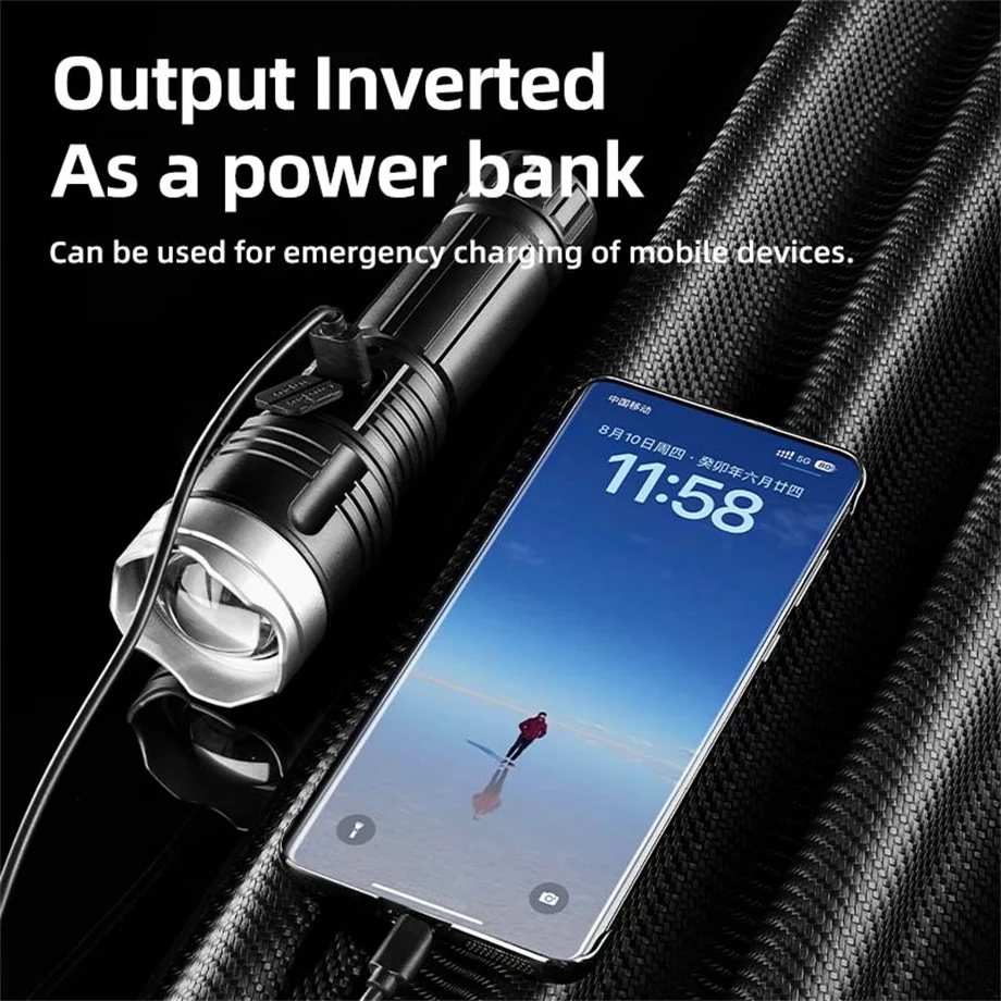 P50 белый лазер 100000 люмен power bank зум перезаряжаемый светодиодный фонарик большой дальности мощный фонарь водонепроницаемый