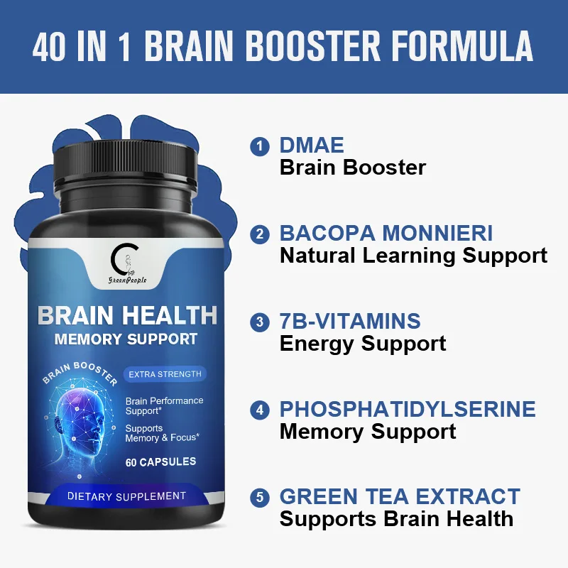 GreenPeople OEM 60 pcs Brain Health and Memory Support Capsule Brain Booster Dietary Supplement