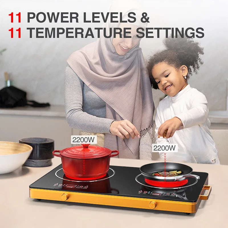 Dual burner Electromagnetic Heating Furnace Touch Knob Control Ceramic Heating Furnace Electric Heating Plate Home Hotel Kitchen