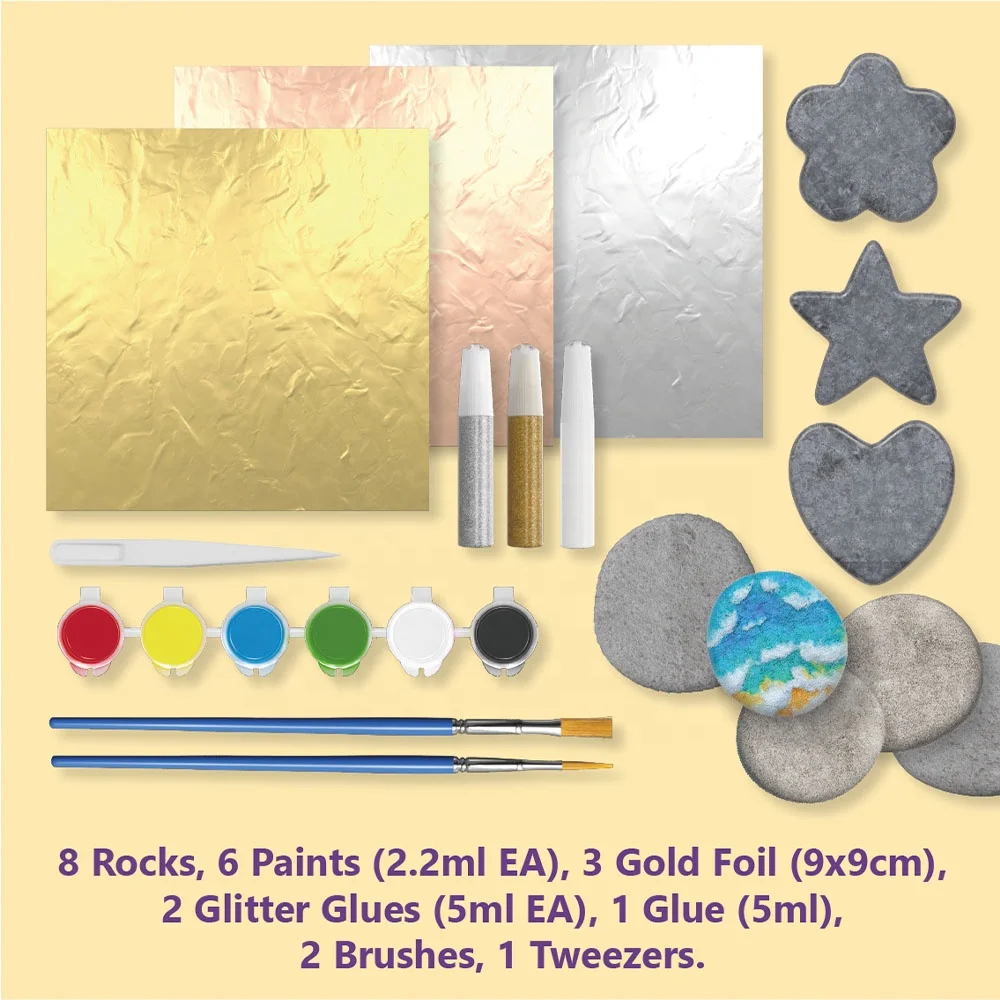 New Foil Rock Painting Kit DIY with Foil Sparkling Art Rock Drawing Craft for Children