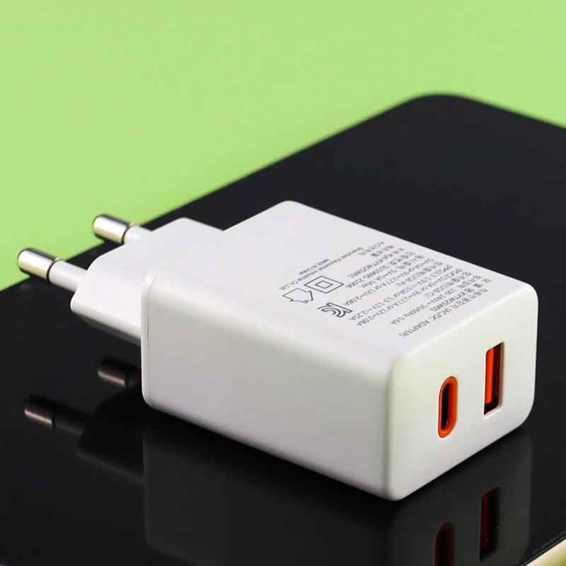 KC CE 110V 220V Mobile Phone USB C Fast Charger 25W PD Power Delivery PPS QC3.0 2 Port Quick Wall Charger EU US AU Korea Plug