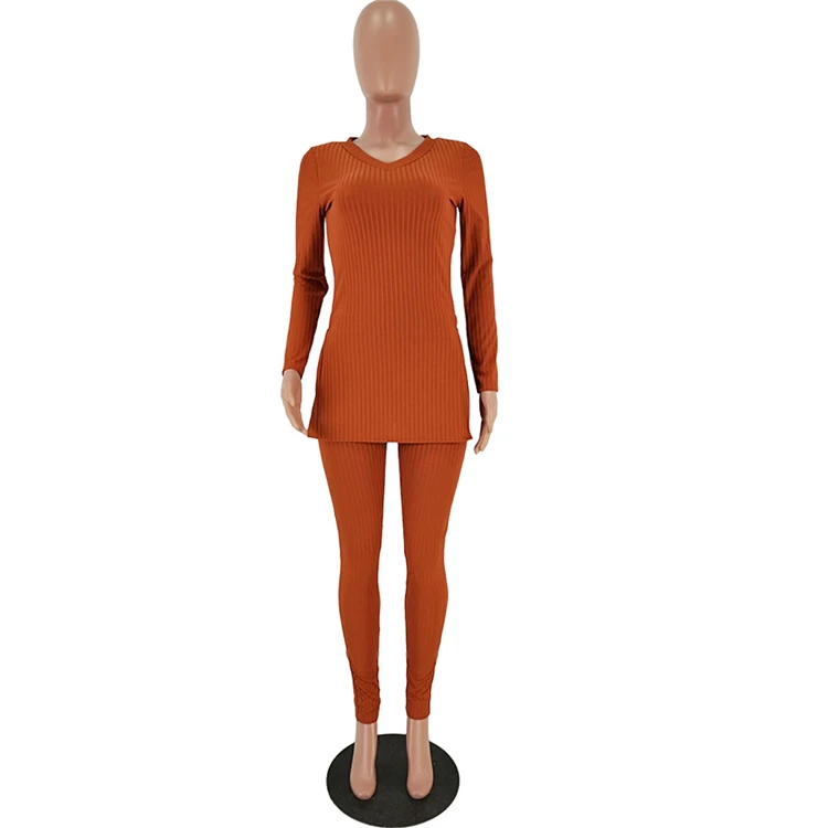 
2020 Latest design Knitted women long sleeve Sexy two piece set women clothing 