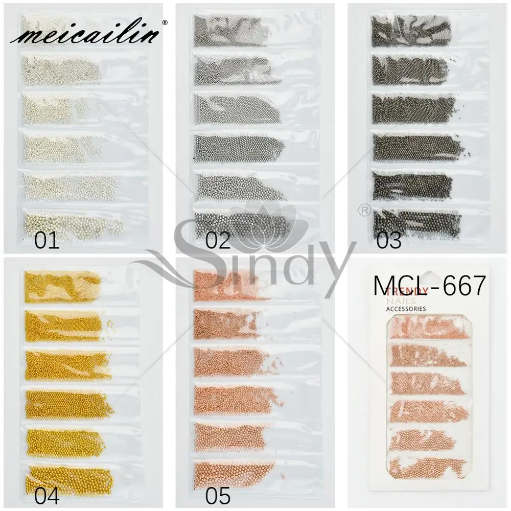 6 Grid/Pack Japanese Korea Colorful Metal Nail Steel Beads