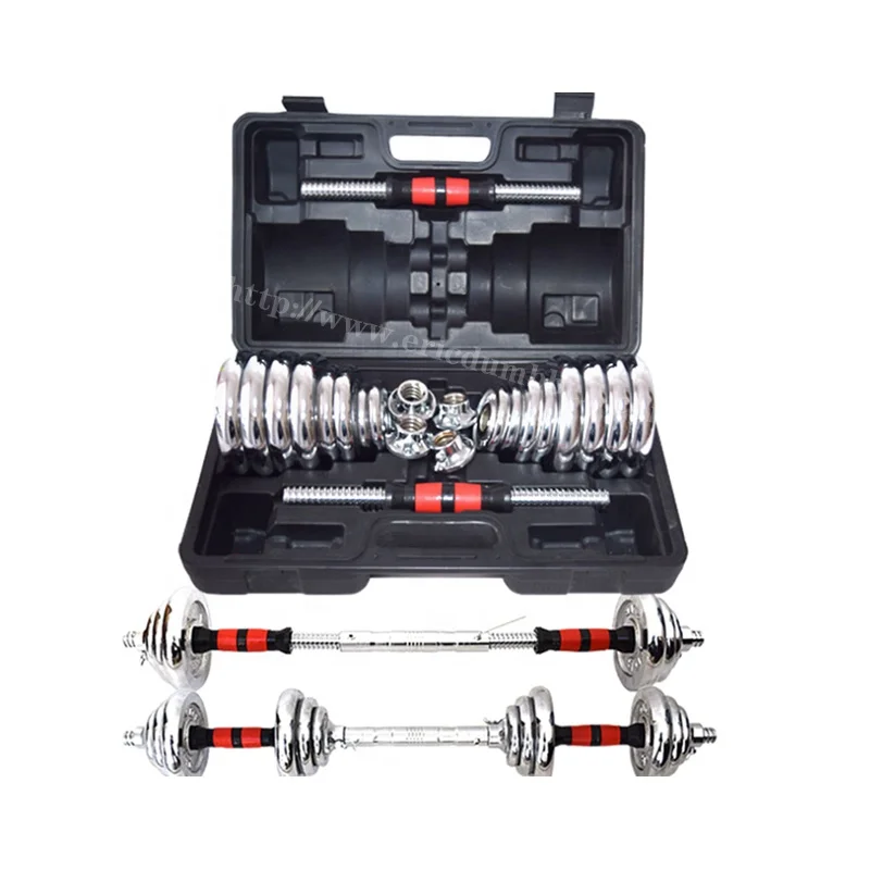 buy online free  weight adjustable strength training 15kg 20kg 30kg boxes chromed dumbbell sets