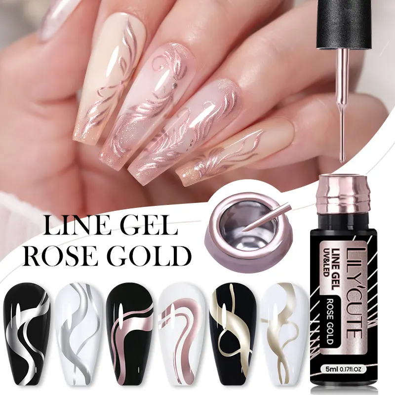 LILYCUTE Gold Silver Colour Metallic Nail Paint Gel Liner Mirror Chrome Effect Liner Gel Polish Nail Art with Custom Logo