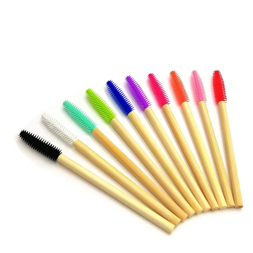 Disposable eco friendly bamboo handle silicone mascara wand makeup wood handle rubber eyelash brush