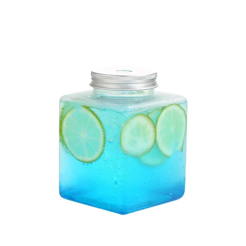 500ml Customized Disposable Beverage Drinking Bottle Square Milk Tea Juice Cups With Perforated Aluminium Lid