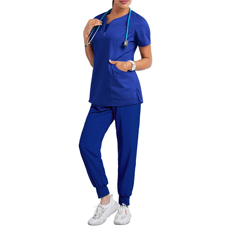 Custom logo elastic women hospital uniforms scrubs sets men women medical lab coats nurse scrubs sets top pants