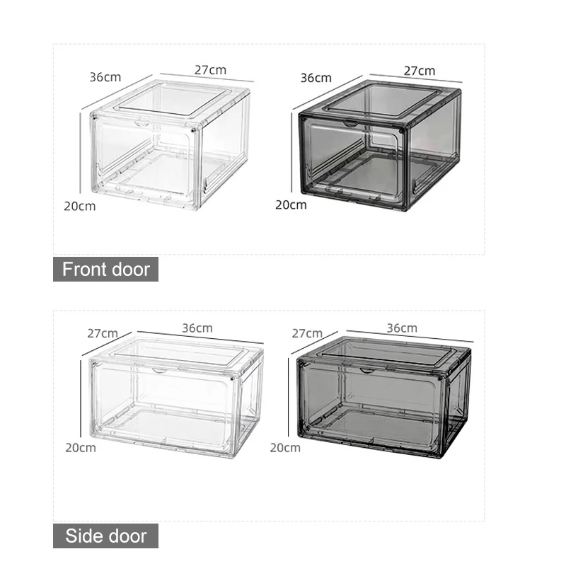 SENNIU Wholesale Transparent Plastic Sneaker Stackable Shoe Storage Boxes Drop Front Acrylic Drawer Type Magnetic Clear Shoe Box