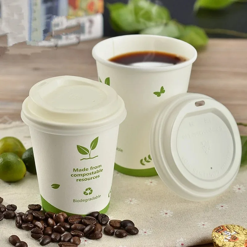 High Quality PLA Degradable Disposable Coffee 500ml Milk Tea Hot Drink Thickened Paper Packaging Cup with Lid