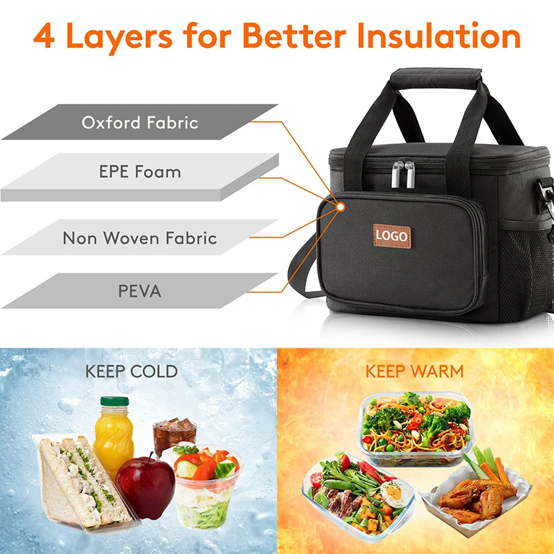 Custom Logo 600D Polyester Large Waterproof Thermal Insulated Cooler Lunch Bag for Men Women