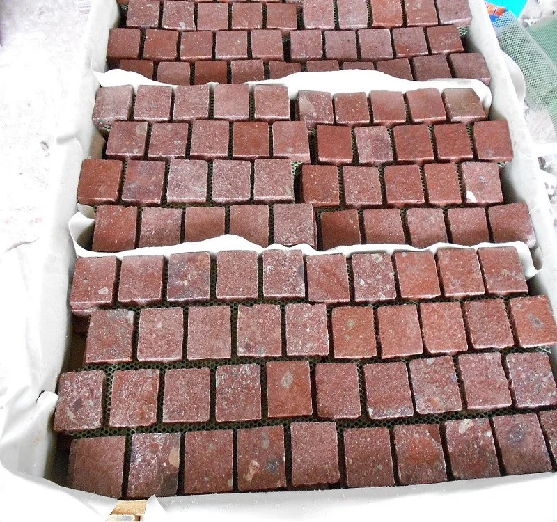 Red granite cobble stone granite cube stone for patio outdoor garden