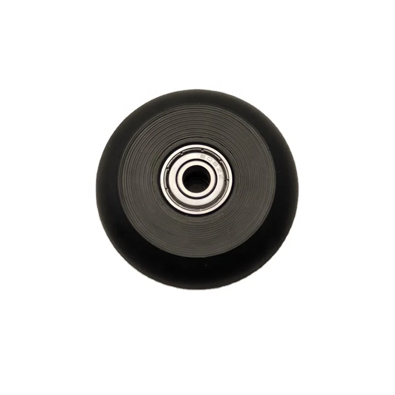 CARSUN plastic solid PU wheel 64x24mm black polyurethane tire 608 double ball bearing