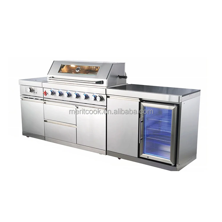Сертификация CE, индивидуальный кухонный набор на открытом воздухе, 6 горелок SS304, газовый пропан, приготовленный для барбекю вне бара, островного барбекю-гриля