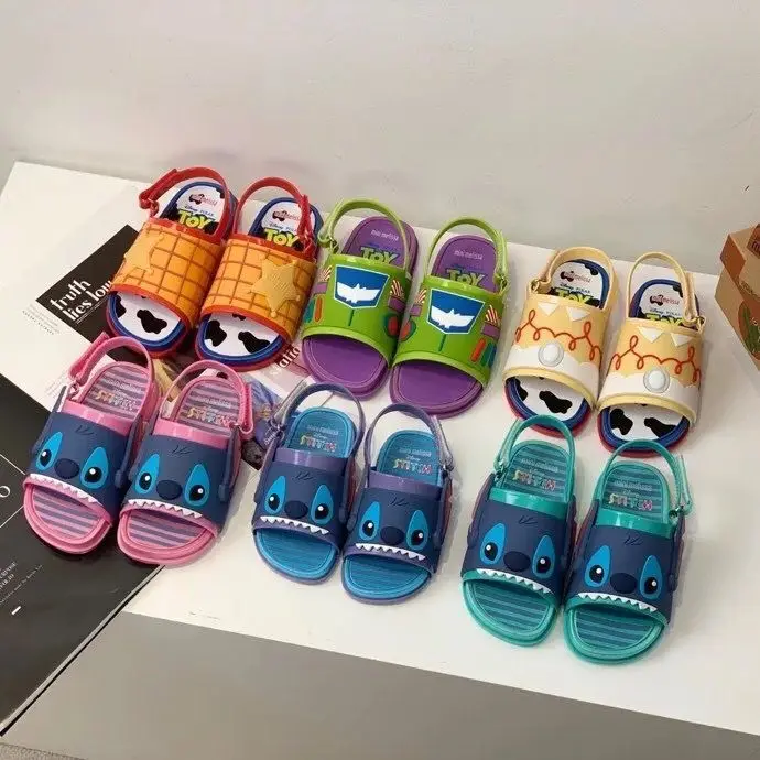 
2021 New Melissa Cute Cartoon Slippers Open-toe Sandals for Boys and Girls, Non-Slip Beach Jelly Slippers 