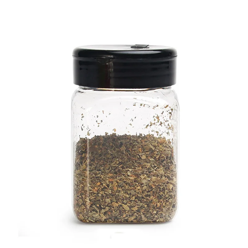 6 oz Empty plastic square spice jar salt and pepper shaker with Black Screw Lids to Pour or Shake/tarro de especias