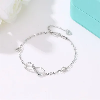 Wholesale Women  Silver Infinity Anklet Bracelet Endless Symbol Charm Adjustable Large Bracelet