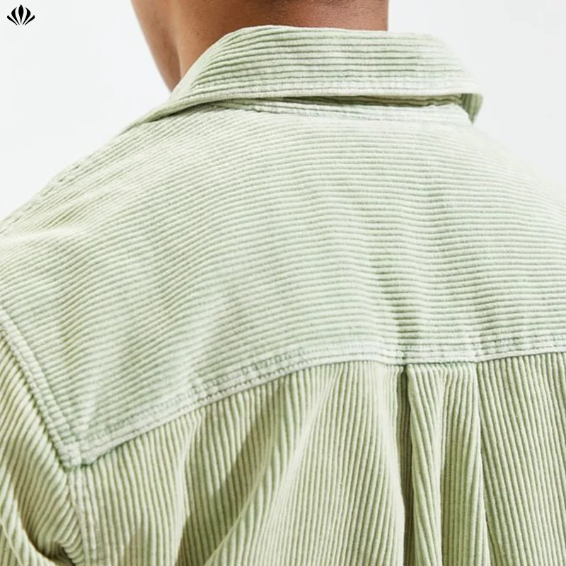 Solid Color Slightly Oversized Long Sleeves Cotton Corduroy Pointed Collar Workshirt Jacket for Men