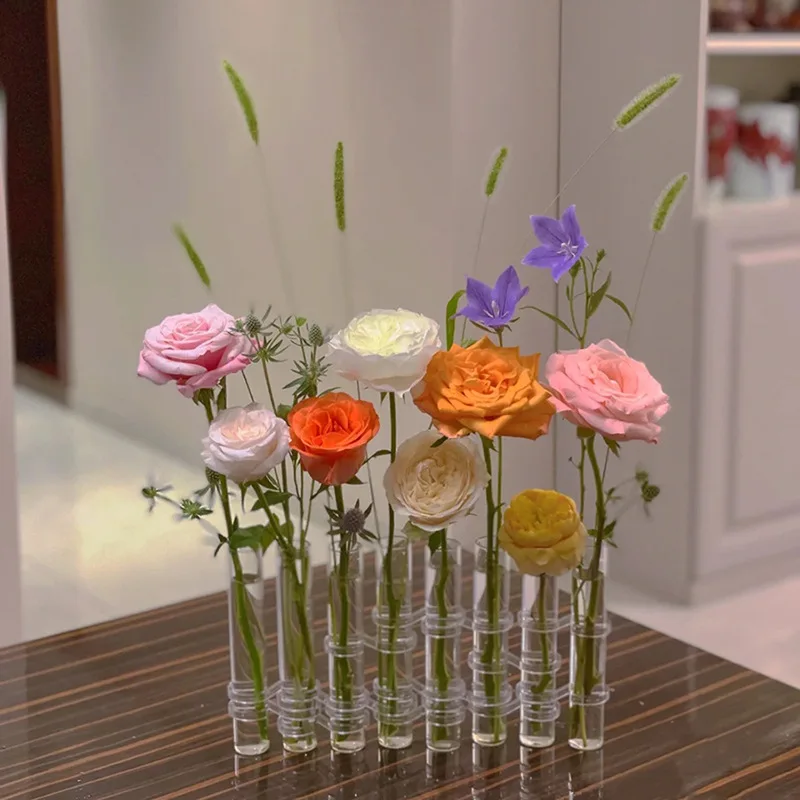 Hand-Blown Desk Decoration Small Green Hydroponic Foldable Test Tube Glass Vase