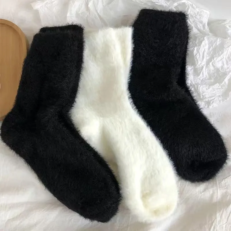 Winter Thicken Thermal Coral Velvet Sleep Plush Floor Black White Socks Mink Velvet Socks