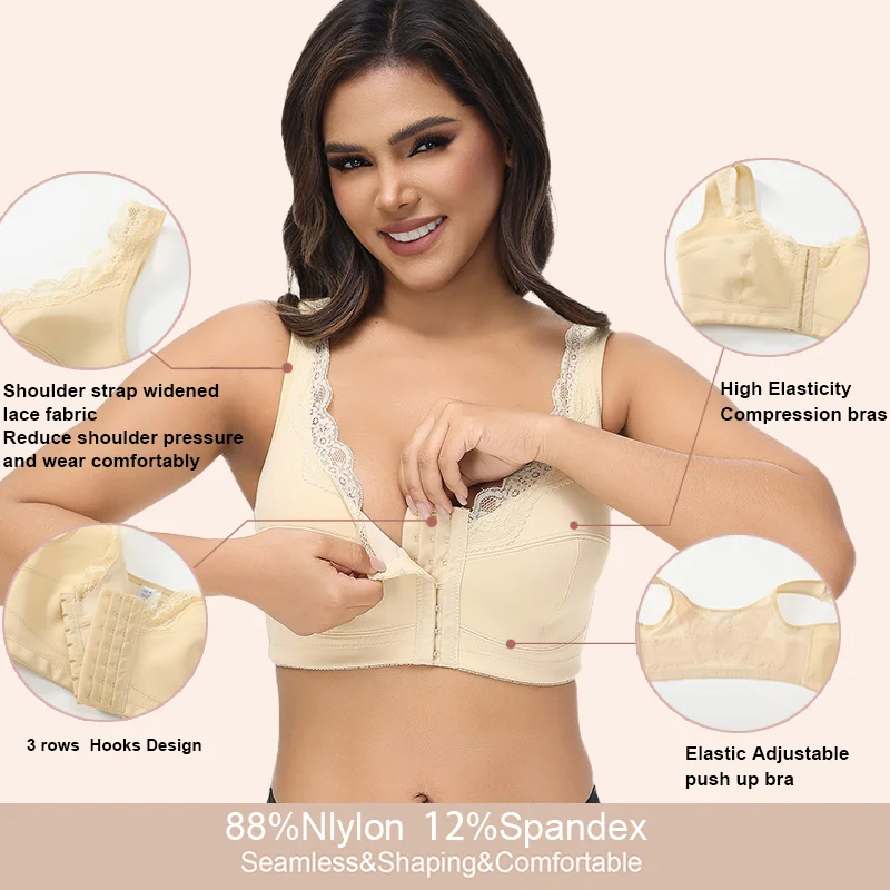 Women plus Size Body Shaper Bra High Compression Post Surgery Bra Fajas para mujer Colombianas Shapewear Bra With Lace