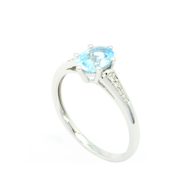 Latest Jewelry Design OEM High Quality Blue Topaz Diamond 18K 14K 9K Classic Gift White Gold Oval Fashion Ring For Women