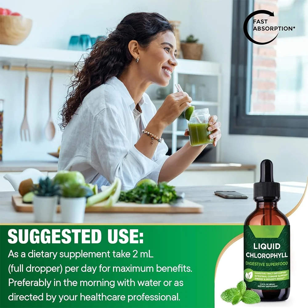 Chlorophyll Liquid Drops All-Natural Concentrate Energy Booster Digestion and Immune System Supports Internal Deodorant