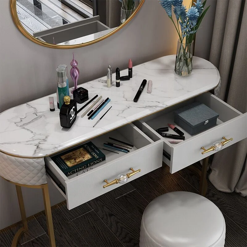 Bedroom furniture dressing sets modern makeup dresser with mirror lights marble top dressing table with stool home console table