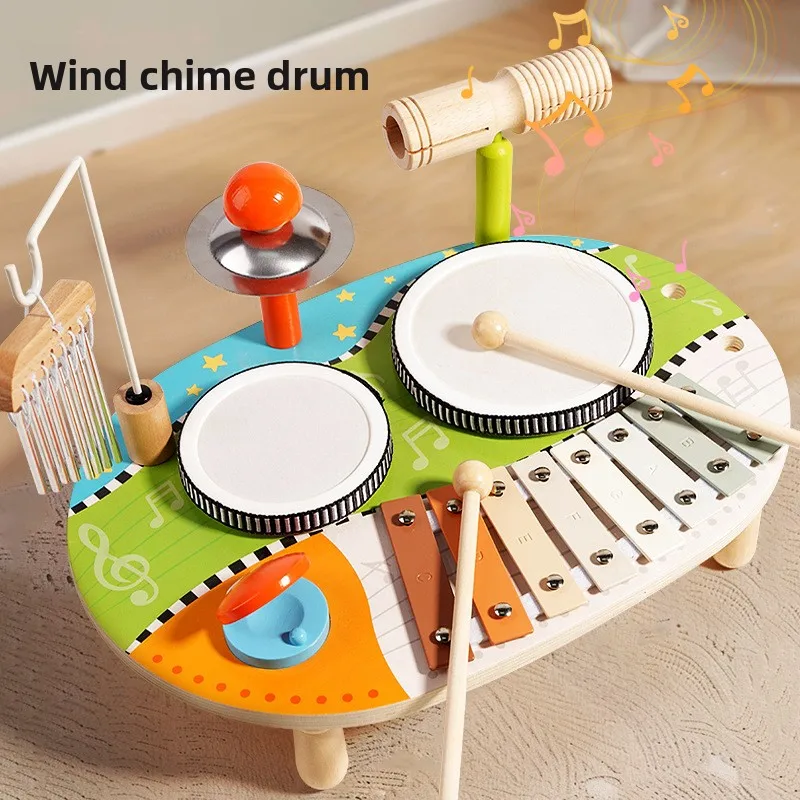 Hot Selling Design MultiFunctional Wooden Percussion Music Instrument Sets Montessori Educational Pretend Music Platform Toys