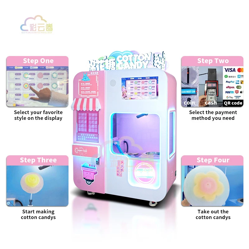 Caiyunjuan Coin Operated Cotton Candy Machine Dealer OEM Cotton Candy Robot Machine