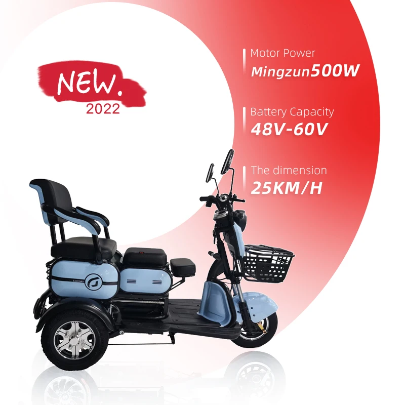 2022 New Cars Electric Tricycle Tuk Tuk High Popularity New Practical Blue Open Three Wheel Electric Tricycle