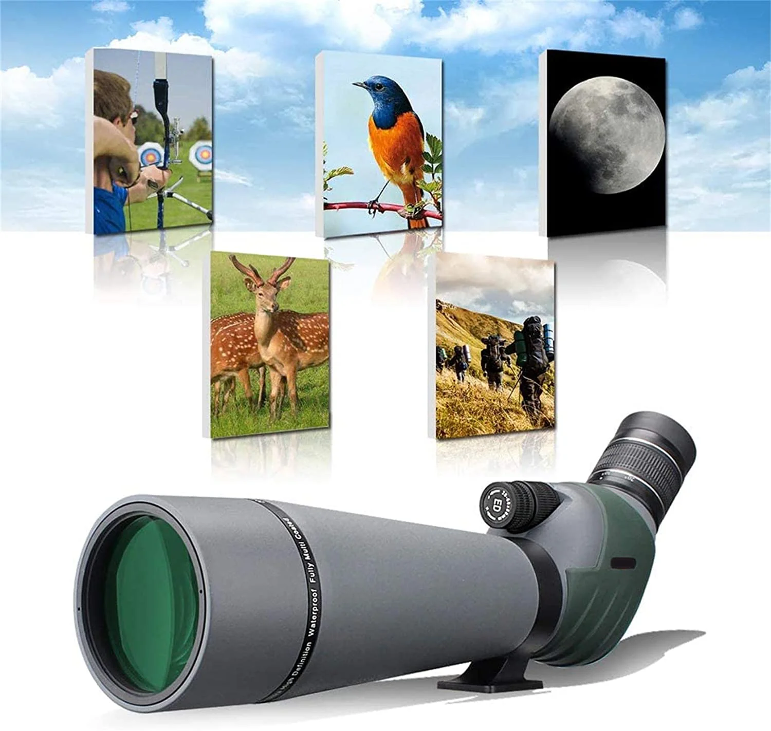 SUNCORE 20-60x80 Dual Focusing ED Spotting Scope - Ultra High Definition Optics Scope with Carrying Case and Smartphone Adapter