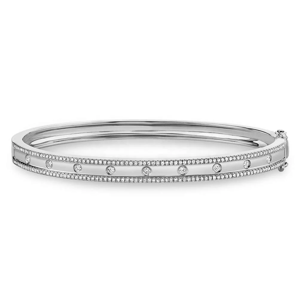 Firstmadam Custom Solid 18k Gold Half Way Diamonds Accented Bracelet Bangles