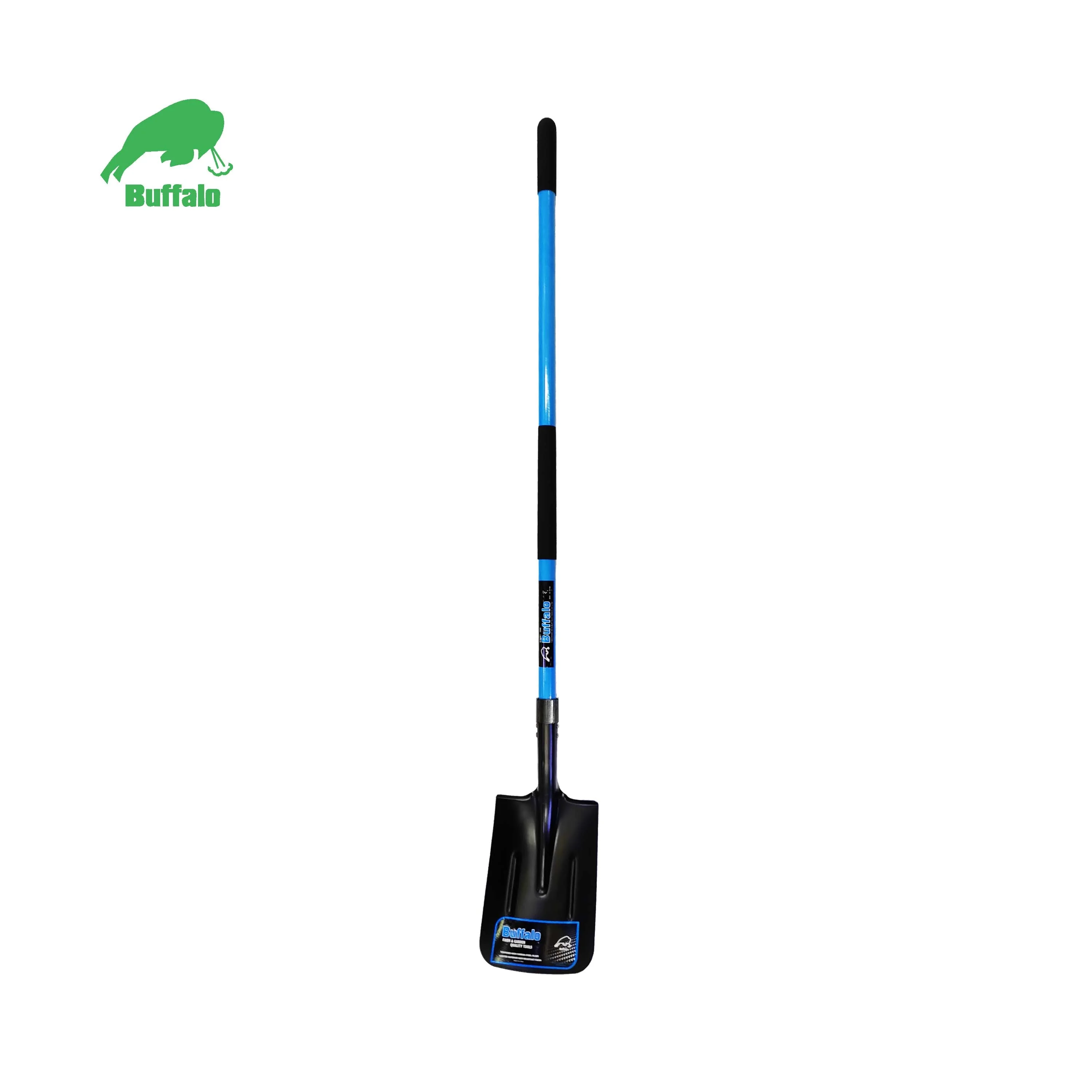 Buffalo Heavy Duty Digging Shovel / Serrated Blades, Antislip & Wide Step, Antislip Fiberglass Handle for Gardening,