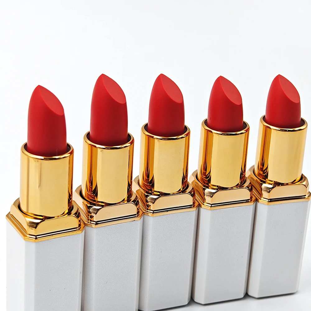 24 Colors Matte Long Lasting Lipsticks with White Packaging Tube Vegan Waterproof Private Label Non Sticky Velvet Cream Lipstick