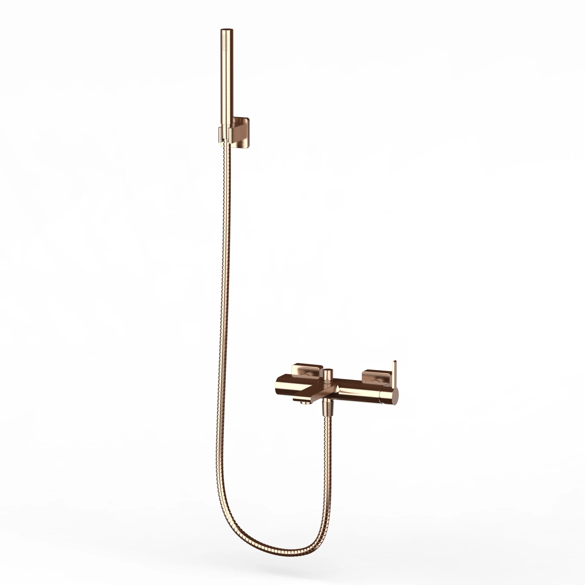 Brushed Rose Gold High quality Wall mounted brass shower and bath faucet and hand shower set