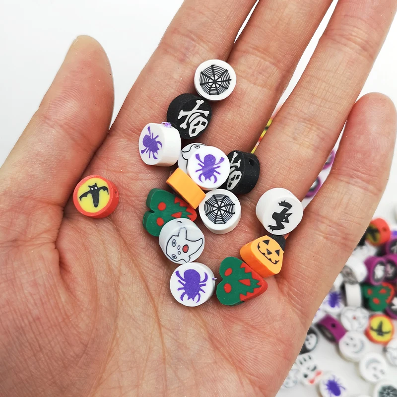 100pcs 10mm bat pumpkin ghost spider web Spacer loose beads halloween polymer clay beads for bracelet making
