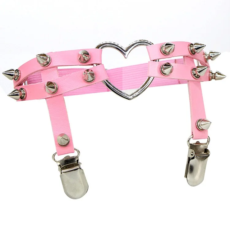  Garters Stocking Suspender Belts Punk Hip-hop Heart Shape Garter Leg Loop Foot Ring Strap Stock Girls Harajuku