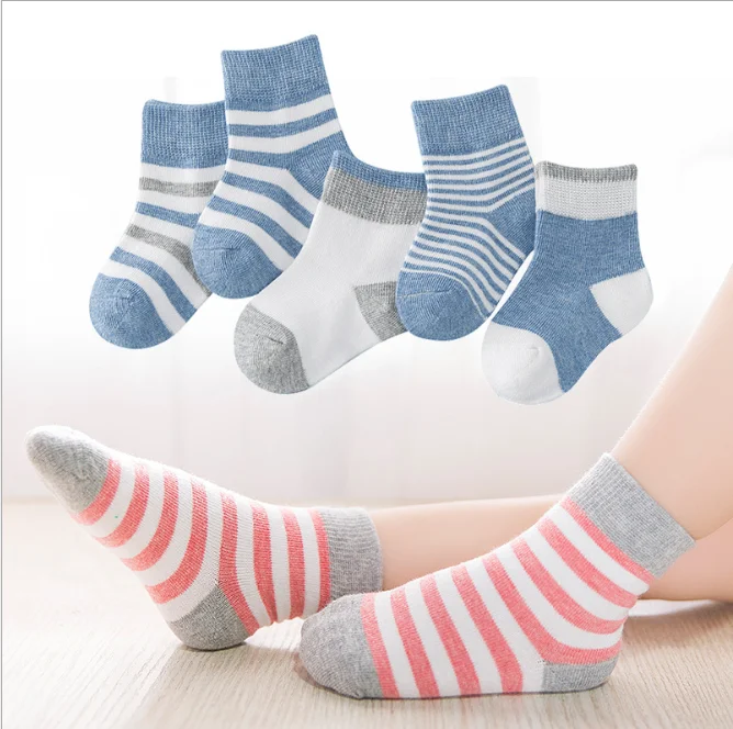 Детские носки, осень и зима, детские носки из чистого хлопка в полоску, детские носки