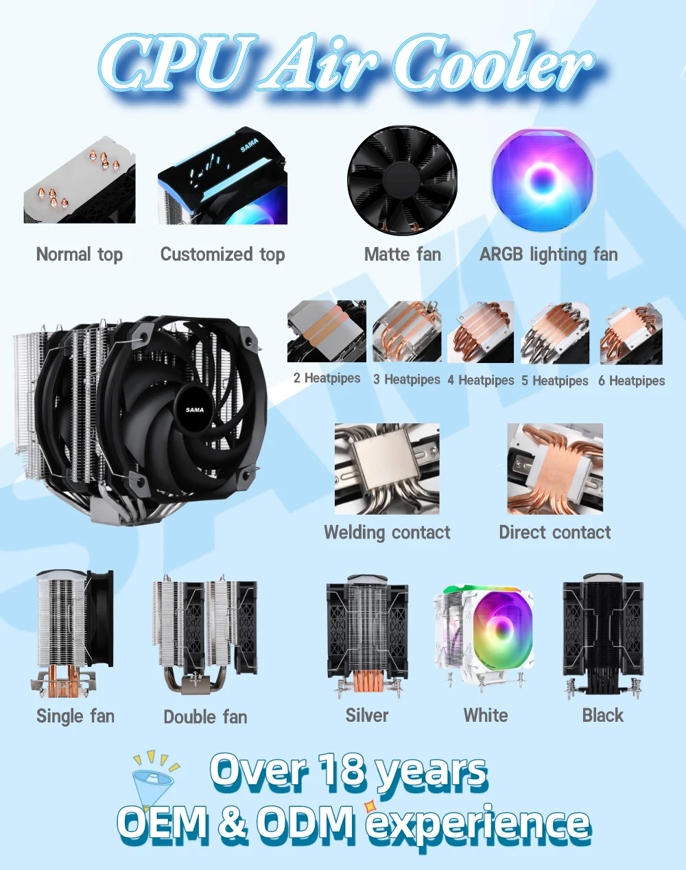SAMA Customized 2 Heatpipes 90MM Cpu Air Cooler Heatsink Cpu Fan Cooler